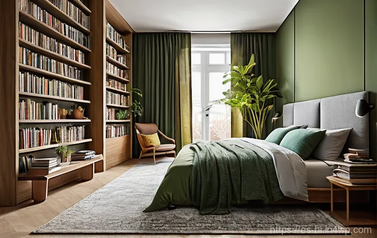 침실에서의 소음 관리 방법 - **"A close-up, artfully composed shot of a minimalist wooden bedside table in a dimly lit, tranquil ...