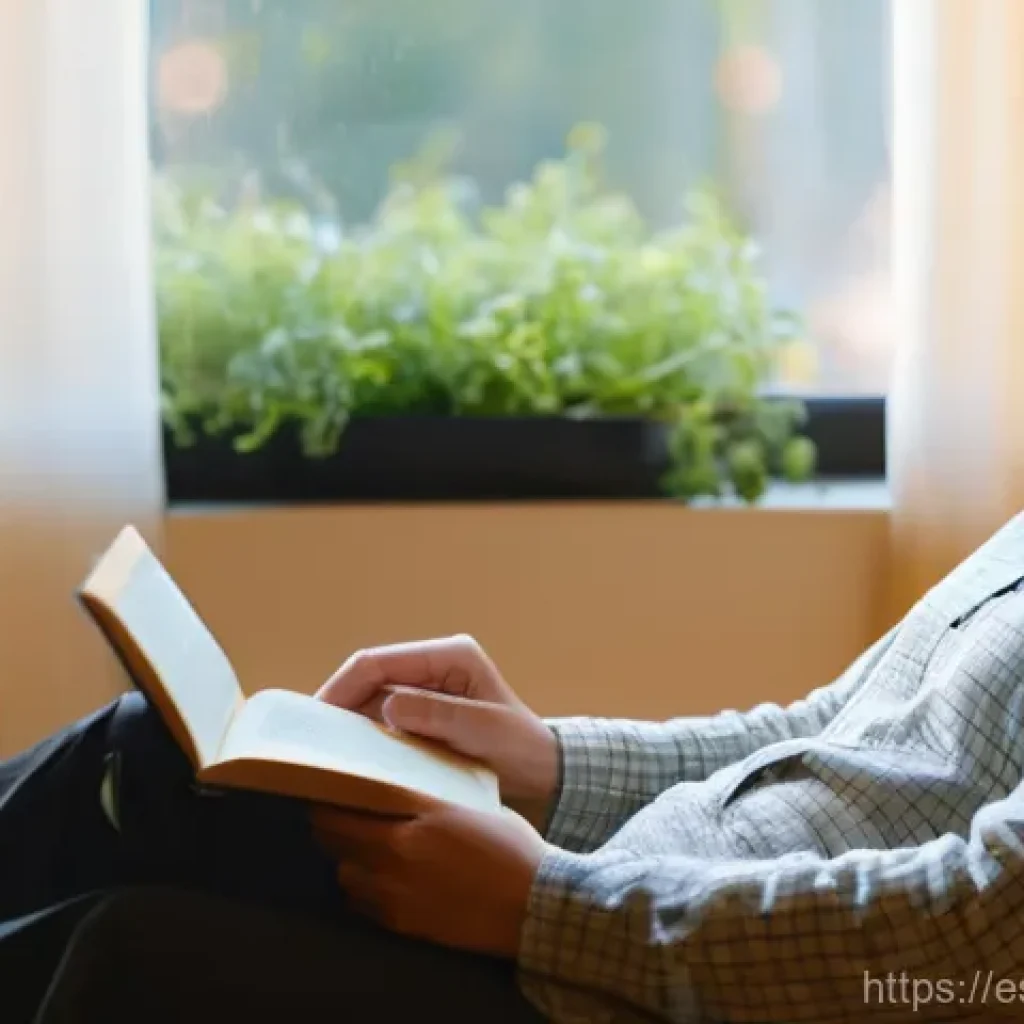 수면의 질을 높이는 올바른 시간 관리 - **"Golden Hour" Reading Retreat:** A serene, cozy scene of a person (gender-neutral, perhaps a young...