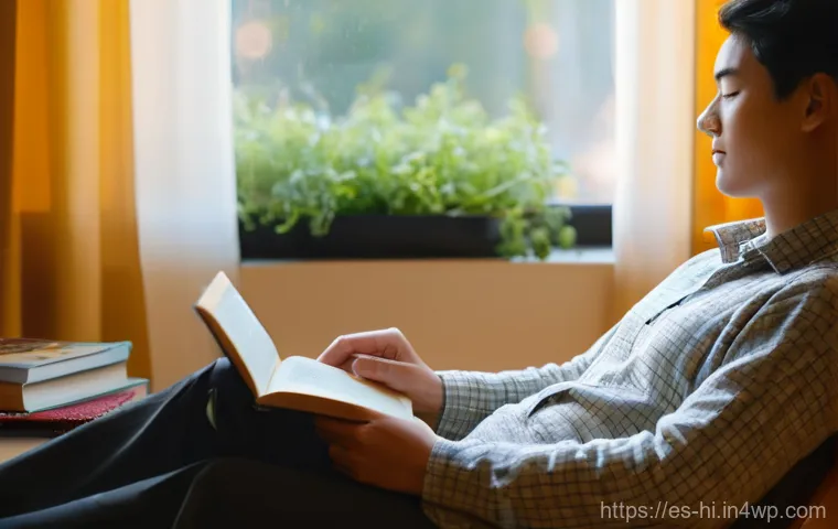 수면의 질을 높이는 올바른 시간 관리 - **"Golden Hour" Reading Retreat:** A serene, cozy scene of a person (gender-neutral, perhaps a young...