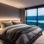 자연의 소리로 수면 환경 최적화하기 - **"A serene and cozy bedroom at dusk, designed as a personal sanctuary. The room is dimly lit, with ...