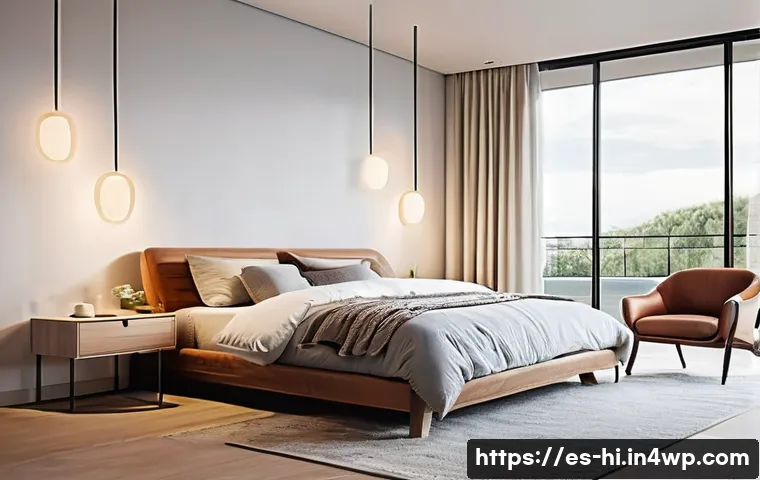 수면 환경을 위한 스마트 홈 기기 - **Prompt 1: A tranquil, smart bedroom designed for a perfect night's sleep.**
    "A cozy and modern...