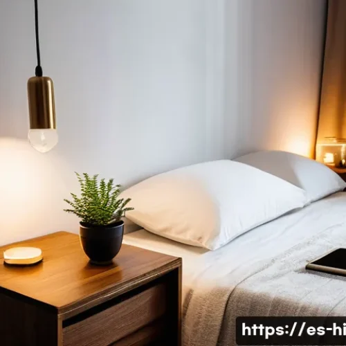 수면 환경과 일상 루틴의 통합 - A cozy, minimalist bedroom designed for deep restful sleep in a modern Spanish apartment, featuring ...