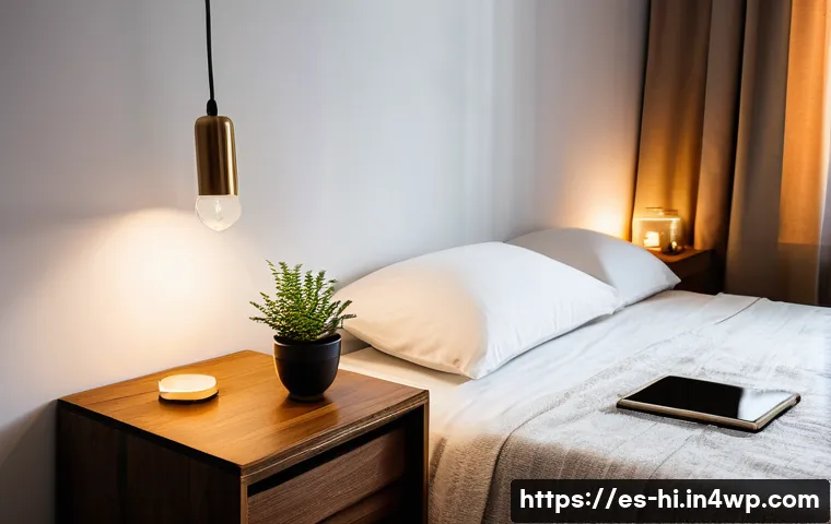 수면 환경과 일상 루틴의 통합 - A cozy, minimalist bedroom designed for deep restful sleep in a modern Spanish apartment, featuring ...